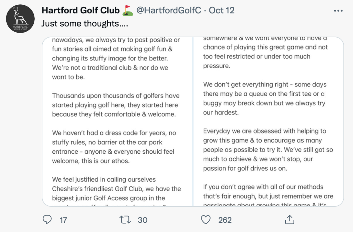 Hartford Golf Club tweet